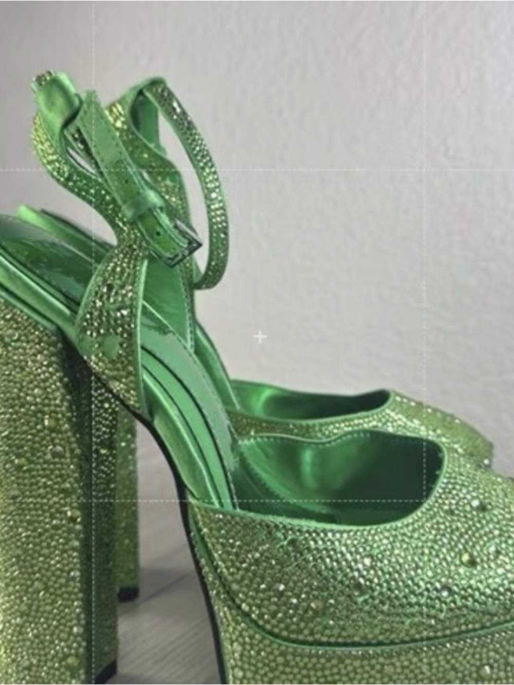 Jennifer Lopez Green Crystal Platform Heels with Ankle Strap